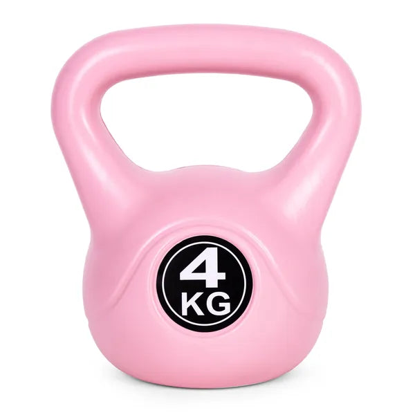 Rózsaszín 4 kg kettlebell műanyag-cement súlyzó, lapos talppal