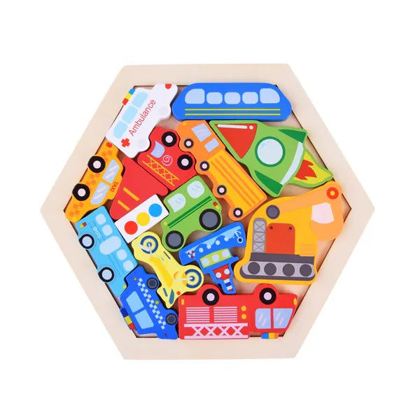 Fa jármű puzzle készlet - 16 darabos szórakozás gyerekeknek