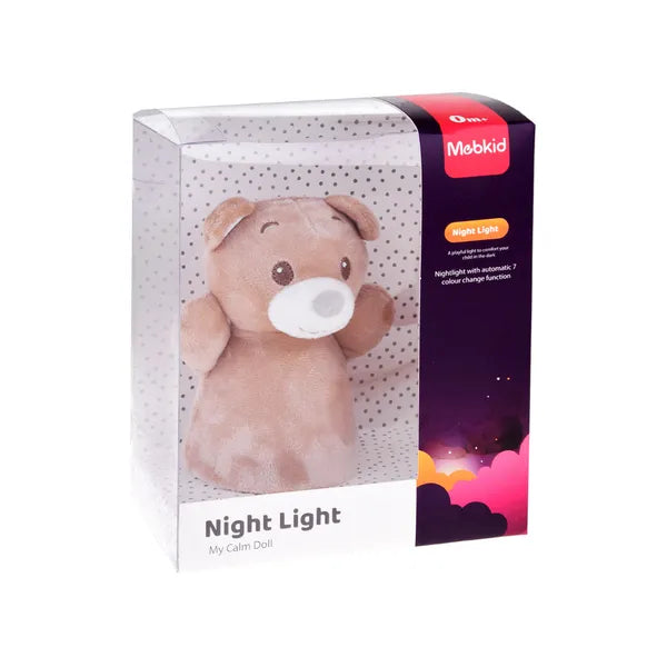 Bézs plüss mackó éjszakai LED-lámpa gyerekeknek, 14,5×7×7 cm