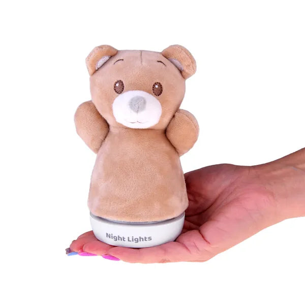Bézs plüss mackó éjszakai LED-lámpa gyerekeknek, 14,5×7×7 cm