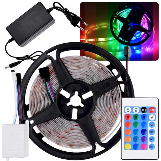 5 m IP65 RGB LED szalag SMD5050, távirányítóval, 12 V, öntapadós