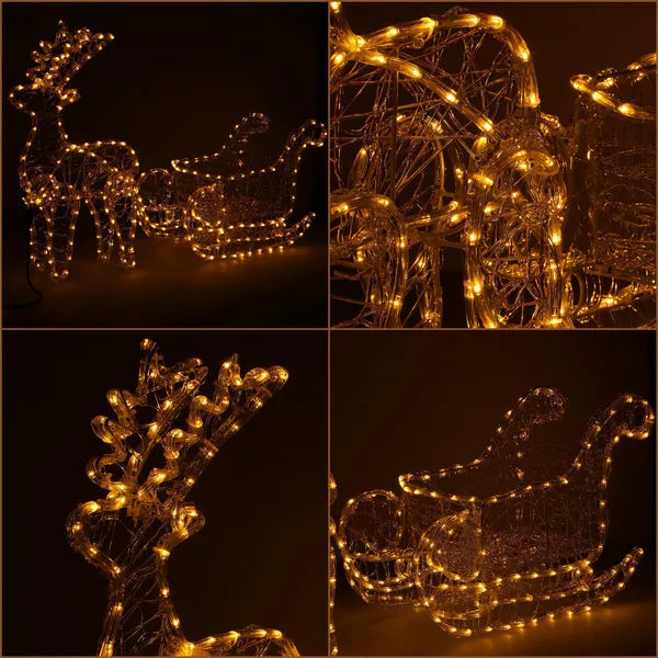 LED-es világító rénszarvas szánnal, 312 meleg fehér LED, 150 cm, IP44