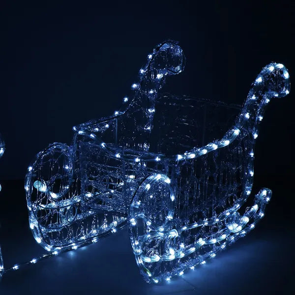 LED fénydekor rénszarvas szánnal, 312 hideg fehér LED, IP44, 150 cm