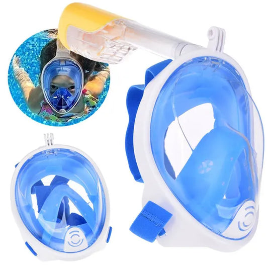 Kék teljes arcú búvármaszk snorkellel S/M, 180° látószög