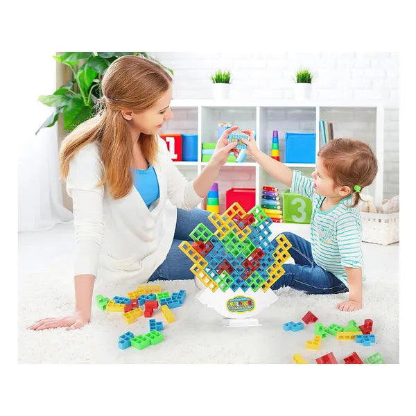 3D egyensúlyozó torony játék, 16 színes blokk + 22 kártya
