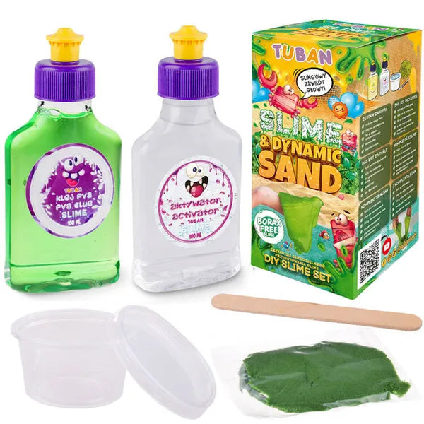 Zöld slime és dinamikus homok kreatív készlet, 100 ml ragasztó, 50 g homok