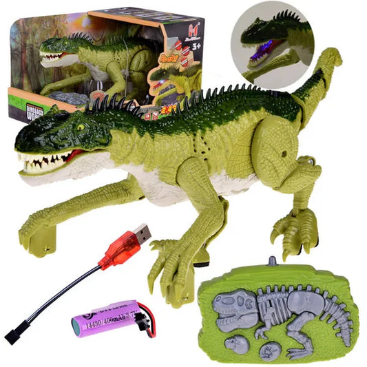 Zöld távirányítós dinoszaurusz játék, hang- és fényhatásokkal, 36 cm