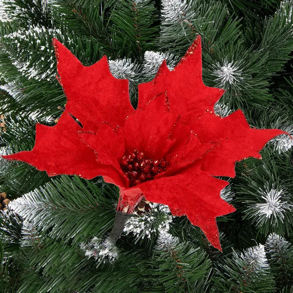 Mikulásvirág karácsonyi dísz, piros, glitteres, 23 cm átmérő