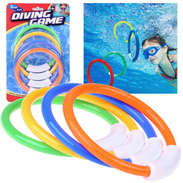 Műanyag búvárgyűrű készlet, 4 db, 14 cm, színes medencejáték