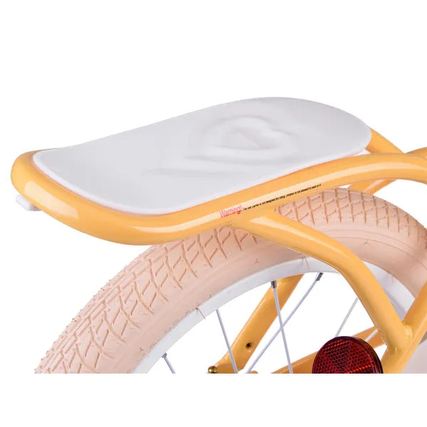 Retro 16" lány gyermekkerékpár kosárral, oldalkerekekkel, sárga