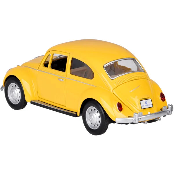 Volkswagen Bogár 1967 fém modell 1:36, sárga, hang-fény, lendkerekes