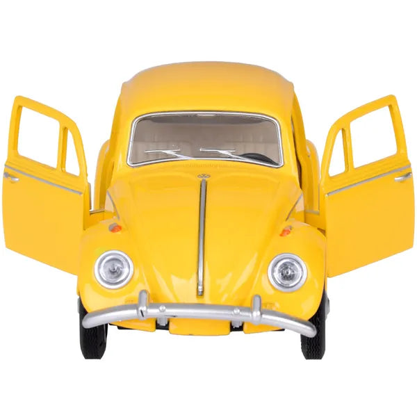 Volkswagen Bogár 1967 fém modell 1:36, sárga, hang-fény, lendkerekes