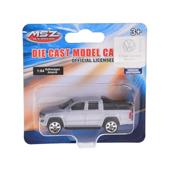Volkswagen Amarok fém játékautó, 1:64 méretarány, ezüst, 7,5 cm