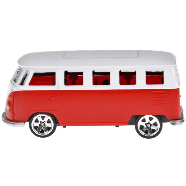 Volkswagen T1 fém visszahúzós kisautó, 1:56 méretarány, piros/fehér