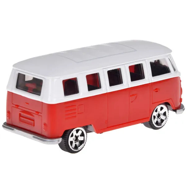 Volkswagen T1 fém visszahúzós kisautó, 1:56 méretarány, piros/fehér