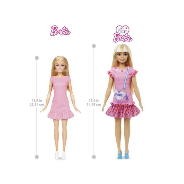 Barbie Első Barbie-m baba, mozgatható végtagok, 34 cm, fésű+cica táska