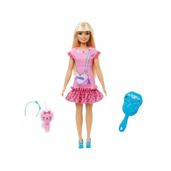 Barbie Első Barbie-m baba, mozgatható végtagok, 34 cm, fésű+cica táska