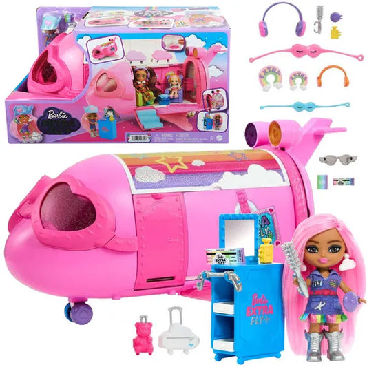 Barbie Extra Fly Minis rózsaszín repülőgép pilóta babával 38 cm kiegészítőkkel