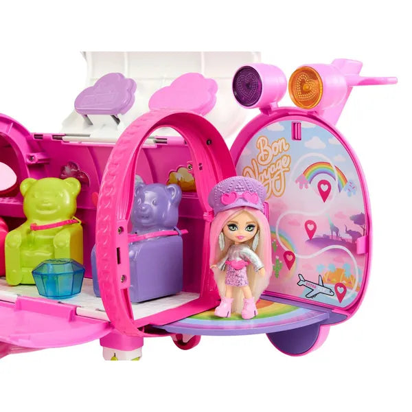 Barbie Extra Fly Minis rózsaszín repülőgép pilóta babával 38 cm kiegészítőkkel