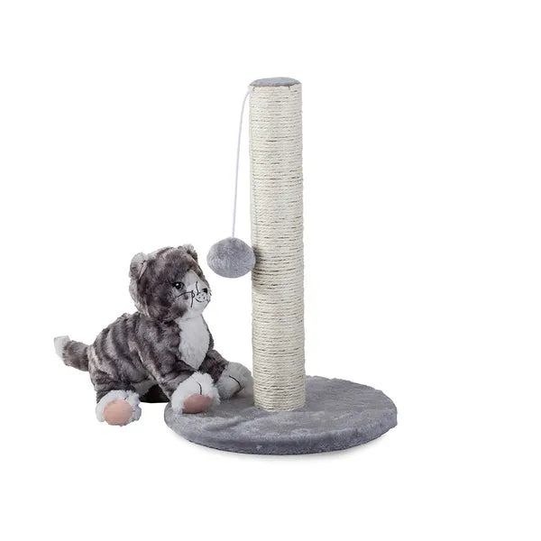 Szürke macskakaparó oszlop plüss labdával, 43 cm