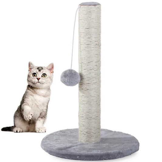 Szürke macskakaparó oszlop plüss labdával, 43 cm