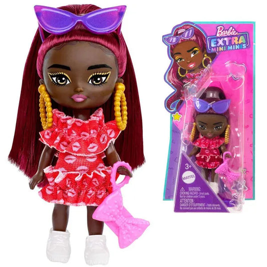 Barbie Extra Mini Minis divatbaba 8,5 cm, rózsaszín ruha, HLN47