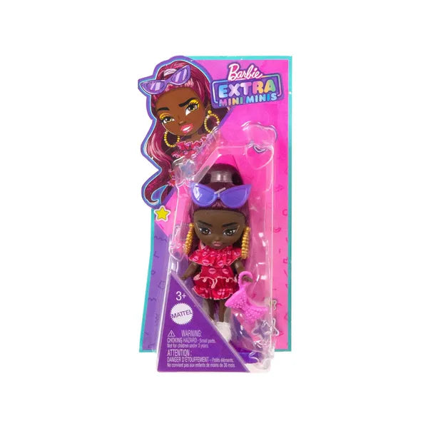 Barbie Extra Mini Minis divatbaba 8,5 cm, rózsaszín ruha, HLN47