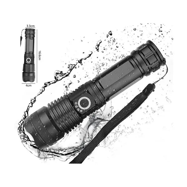USB-ről tölthető vízálló LED zseblámpa, 800 m hatótáv, 5 üzemmód
