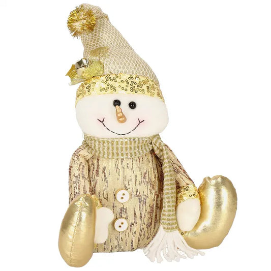 Arany flitteres karácsonyi hóember figura, textil, 38 cm
