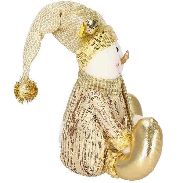 Arany flitteres karácsonyi hóember figura, textil, 38 cm