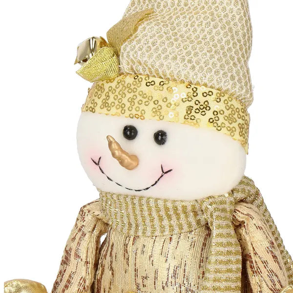 Arany flitteres karácsonyi hóember figura, textil, 38 cm