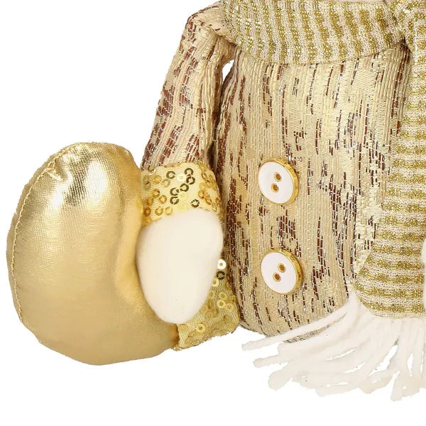 Arany flitteres karácsonyi hóember figura, textil, 38 cm