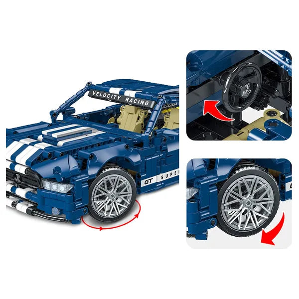 1428 részes technikai építőjáték GT Racing versenyautó modell, 33×17×11 cm