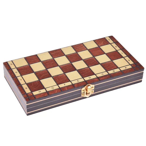 3 az 1-ben fa sakk–dáma–backgammon készlet, kétoldalas 24×24 cm
