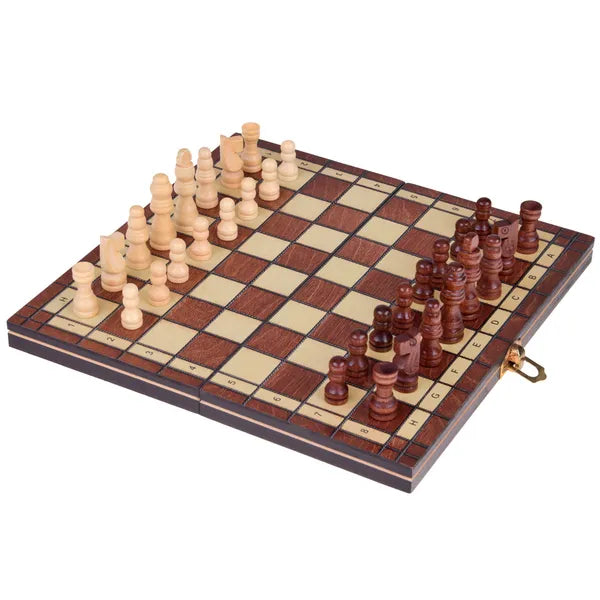 3 az 1-ben fa sakk–dáma–backgammon készlet, kétoldalas 24×24 cm