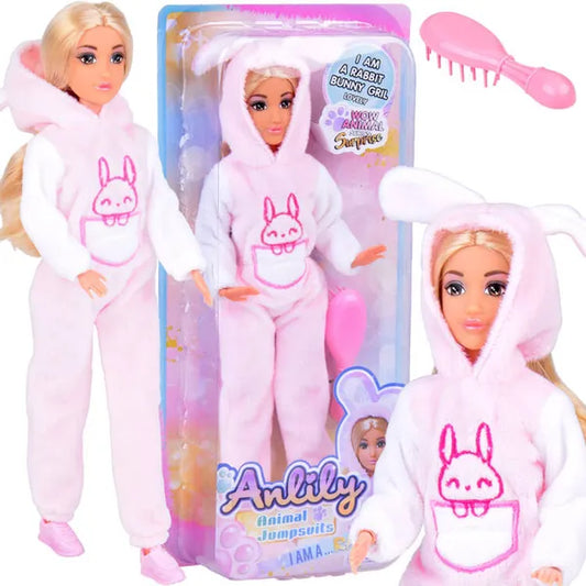 Anlily baba nyuszi jelmezben, 30 cm, fésűvel, mozgatható végtagok