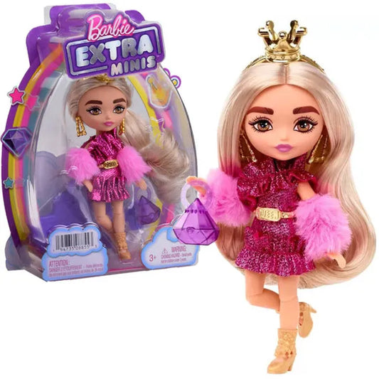 Barbie Extra Minis mini baba 15 cm rózsaszín parti ruhában, kiegészítőkkel