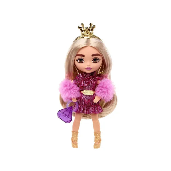 Barbie Extra Minis mini baba 15 cm rózsaszín parti ruhában, kiegészítőkkel