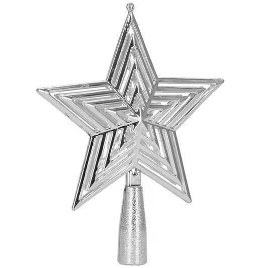 Ezüst színű csillag karácsonyfa csúcsdísz, törhetetlen PP, 18,5 cm