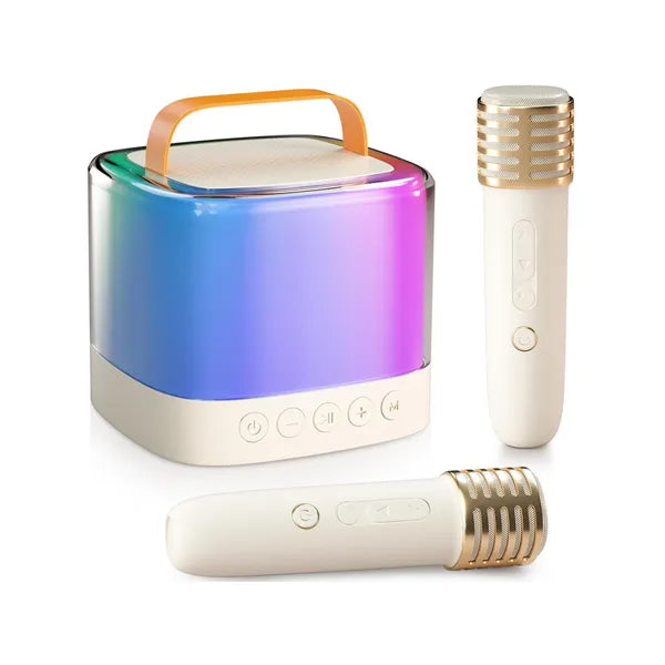 Hordozható Bluetooth karaoke hangszóró RGB fényekkel, 2 mikrofonnal