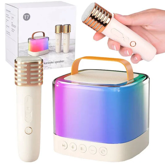 Hordozható Bluetooth karaoke hangszóró RGB fényekkel, 2 mikrofonnal
