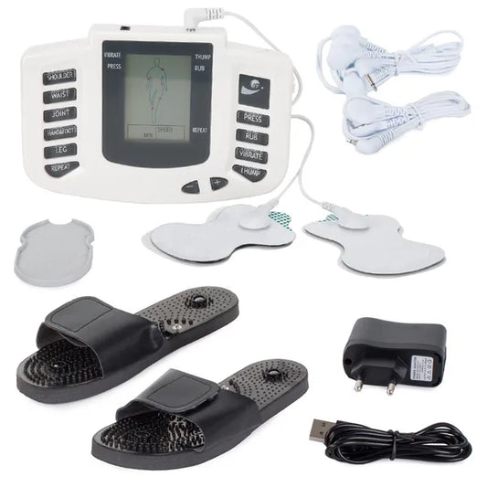 EMS TENS izomstimulátor masszázskészülék LCD-vel, 4 elektróda, papucs