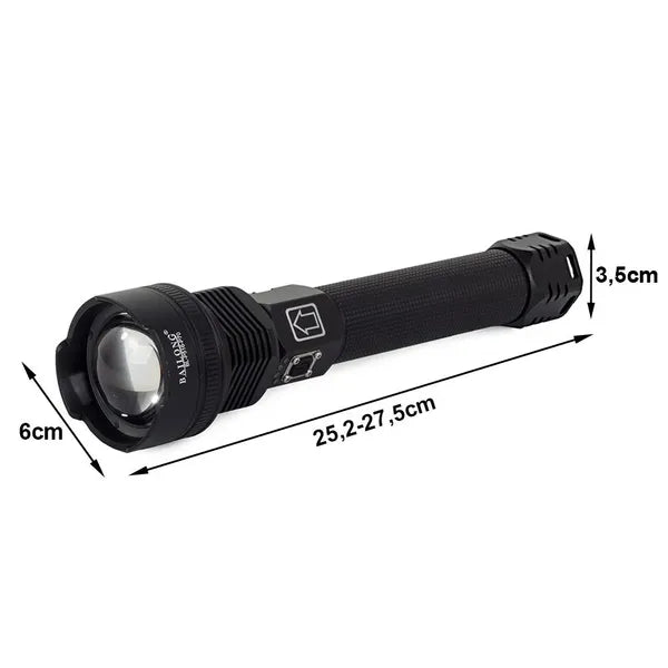 Bailong katonai taktikai zseblámpa CREE XHP70 LED, 1000 m, 2×26650, IPX5