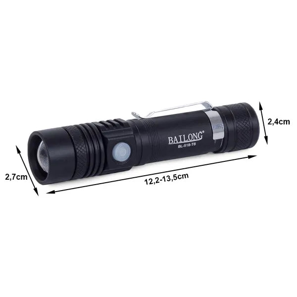 Taktikai CREE XM-L T6 LED zseblámpa zoom funkcióval, 400 m, USB-s akku