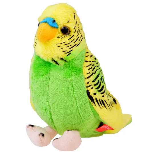 Zöld-sárga hullámos papagáj plüssfigura, 13 cm, élethű