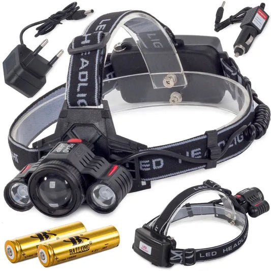 Led fejlámpa Cree XM-L T6 + 2 XP-E, 400 m zoom, IPX4, 2×18650 akku