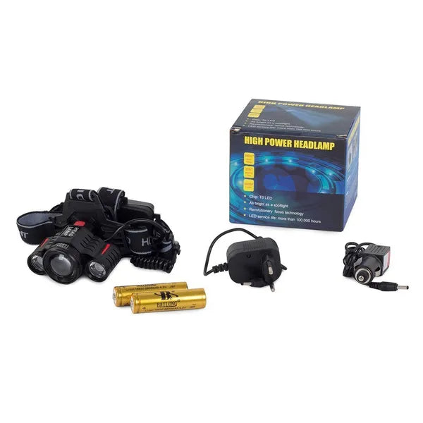 Led fejlámpa Cree XM-L T6 + 2 XP-E, 400 m zoom, IPX4, 2×18650 akku