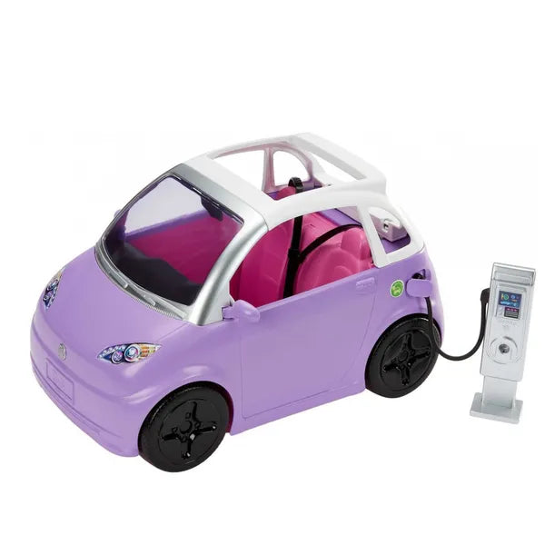 Barbie elektromos kabrió autó Barbie babáknak töltőállomással, 30 cm