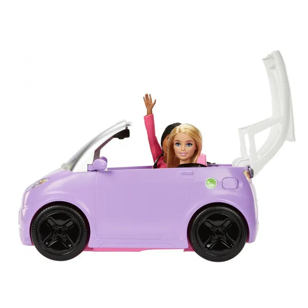 Barbie elektromos kabrió autó Barbie babáknak töltőállomással, 30 cm