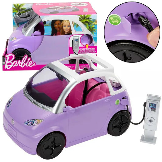 Barbie elektromos kabrió autó Barbie babáknak töltőállomással, 30 cm